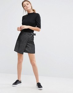 Вельветовая юбка-трапеция с запахом New Look - Черный