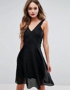 Сетчатое короткое приталенное платье с глубоким вырезом New Look - Черный