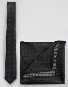 Черный галстук в горошек и платкок для нагрудного кармана Selected - Черный