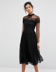 Кружевное платье миди с отделкой бисером Frock and Frill - Черный