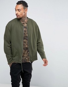 Трикотажный бомбер цвета хаки в стиле oversize со шнурком на кромке ASOS - Зеленый