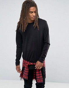 Длинный лонгслив с тканой вставкой в клетку ASOS - Черный