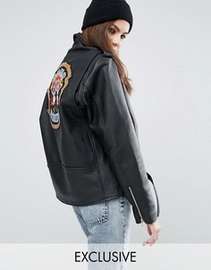 Кожаная байкерская куртка с нашивкой из пайеток Guns N Roses Reclaimed Vintage Revived - Черный