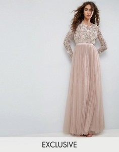 Платье макси с вышивкой и длинными рукавами Needle and Thread - Розовый