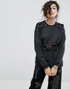 Свитшот с кружевом и люверсами ASOS - Черный
