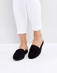 Сабо из искусственной замши на плоской подошве New Look - Черный