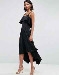 Мягкое платье миди для выпускного с оборкой ASOS - Черный