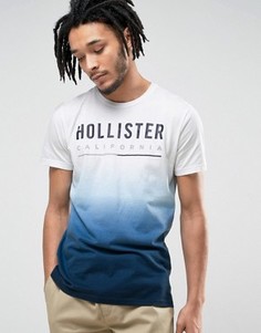 Темно-синяя/белая облегающая футболка с эффектом деграде и логотипом Hollister - Темно-синий