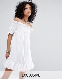 Платье миди со спущенными плечами и вышивкой ришелье Milk It Vintage - Белый