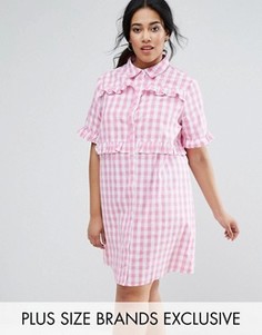 Платье-рубашка в клеточку с оборками Unique 21 Hero - Розовый