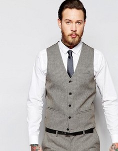 Коричневый жилет суперузкого кроя в ломаную клетку ASOS WEDDING - Коричневый