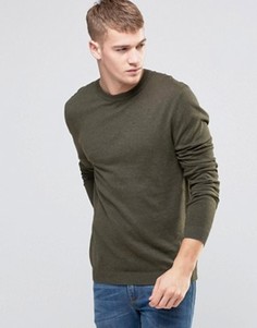Джемпер из хлопка цвета хаки с круглым вырезом ASOS - Зеленый