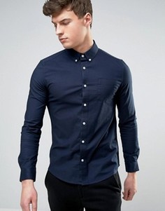 Эластичная оксфордская рубашка скинни Burton Menswear - Темно-синий
