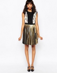 Платье мини с плиссированной юбкой цвета металлик Sportmax Code - Мульти