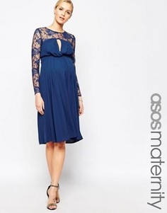 Платье миди для беременных с кружевными рукавами ASOS Maternity Kate - Темно-синий