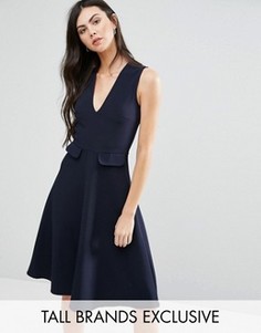 Короткое приталенное платье с карманами Alter Tall - Темно-синий