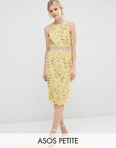 Кружевное платье-футляр миди ASOS PETITE Premium - Желтый