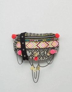 Плетеная сумка-кошелек на пояс с помпонами и монетами ASOS BEACH - Мульти