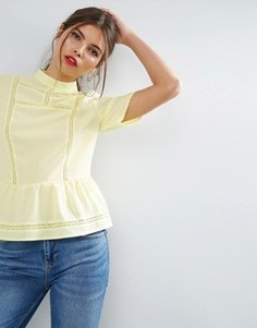 Блузка в викторианском стиле с короткими рукавами и рюшами ASOS - Желтый
