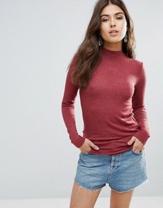 Футболка с длинными рукавами и высоким воротником Pieces Sawanna - Красный