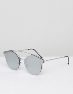 Круглые солнцезащитные очки с планкой сверху в прозрачной серебристой оправе Spitfire - Прозрачный