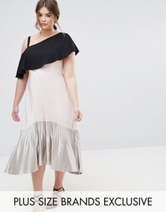 Платье миди с эффектом металлик, плиссированной юбкой и асимметричным подолом Coast Plus Tonya - Кремовый
