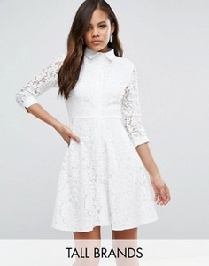 Короткое приталенное кружевное платье-рубашка City Goddess - Белый