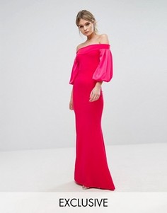 Платье макси с открытыми плечами и пышным рукавом на манжете TFNC - Розовый
