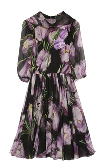 Шелковое мини-платье с цветочным принтом и воротником аскот Dolce &amp; Gabbana
