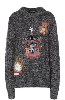 Кашемировый пуловер фактурной вязки с яркой вышивкой Dolce &amp; Gabbana