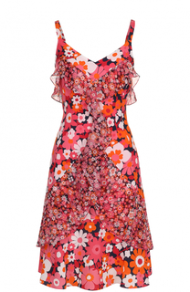 Шелковое мини-платье с цветочным принтом и оборками Michael Kors