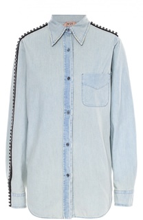 Джинсовая блуза с накладным карманом и декоративной отделкой No. 21