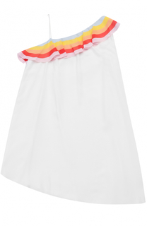 Платье асимметричного кроя с контрастной оборкой и открытым плечом Chloé