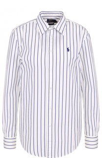 Хлопковая блуза в полоску с логотипом бренда Polo Ralph Lauren