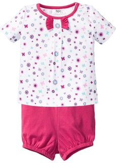 Мода для малышей: футболка + шорты (2 изд.), биохлопок (белый/горячий ярко-розовый) Bonprix