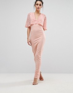 Платье макси с рукавами-кимоно и кружевной отделкой Club L - Розовый