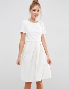 Платье миди с пышной юбкой в рубчик ASOS - Кремовый
