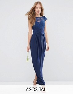 Платье макси с кружевным топом и плиссировкой ASOS TALL WEDDING - Темно-синий