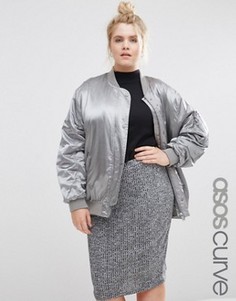 Атласный бомбер ASOS CURVE Luxe - Серебряный