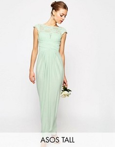Платье макси с кружевным топом и плиссировкой ASOS TALL WEDDING - Зеленый