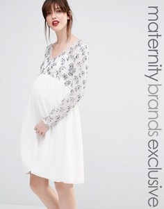 Платье для беременных с длинными рукавами и отделкой Maya Maternity - Кремовый