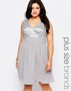 Короткое приталенное платье с кружевным топом Lovedrobe Plus - Серый