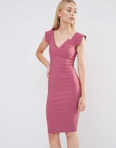 Платье-футляр миди с V-образным вырезом City Goddess - Розовый