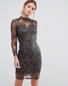 Облегающее кружевное платье цвета металлик Body Frock Leah - Коричневый