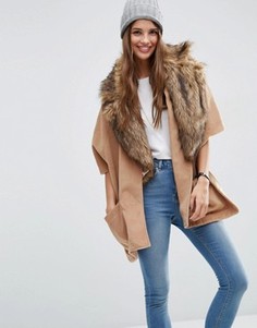 Кейп с лацканами из искусственного меха ASOS - Коричневый