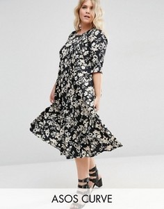Плиссированное платье миди с цветочным принтом ASOS CURVE - Мульти