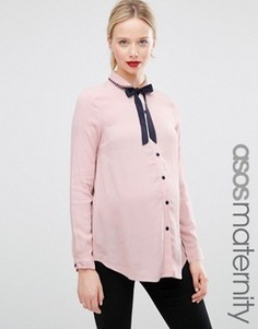 Блузка для беременных с завязкой у горловины и вышивкой на воротнике ASOS Maternity - Розовый