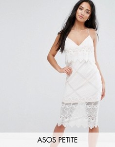 Платье-футляр с укороченным лифом и кружевом с фигурным краем ASOS PETITE - Белый