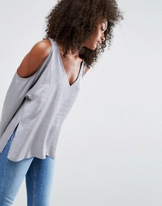 Атласная oversize-футболка с вырезами на плечах ASOS - Серый