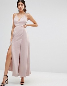 Атласное платье-комбинация макси с разрезами до бедра True Decadence - Розовый